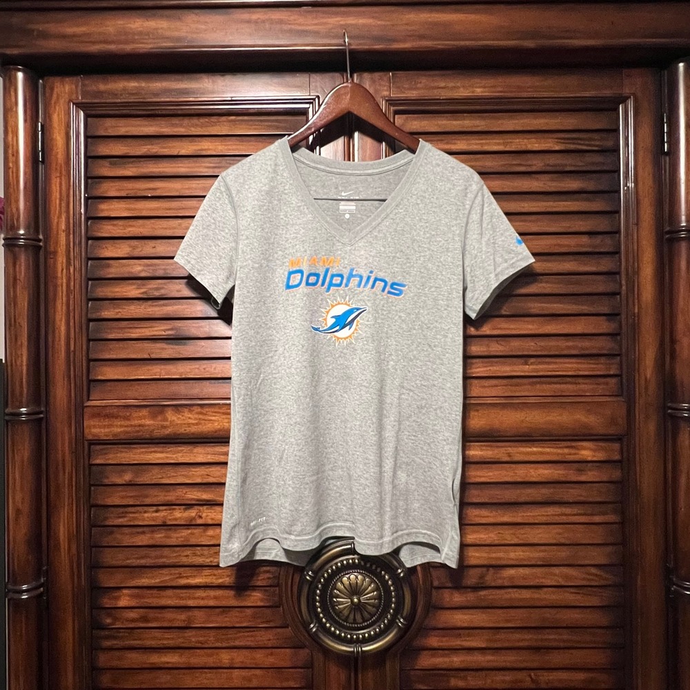 Nike Miami Dolphins Dri-FIT V-Neck Graphic T-Shirt Gray Womens Large